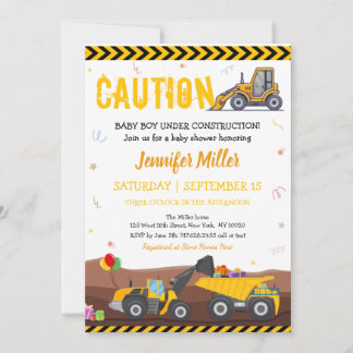 LKW Digger unter Bau Baby Geburtstag Einladung
