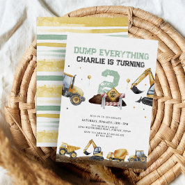 LKW & Diggers Minimaler Bau 2. Geburtstag Einladung