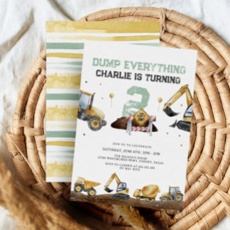 LKW & Diggers Minimaler Bau 2. Geburtstag Einladung