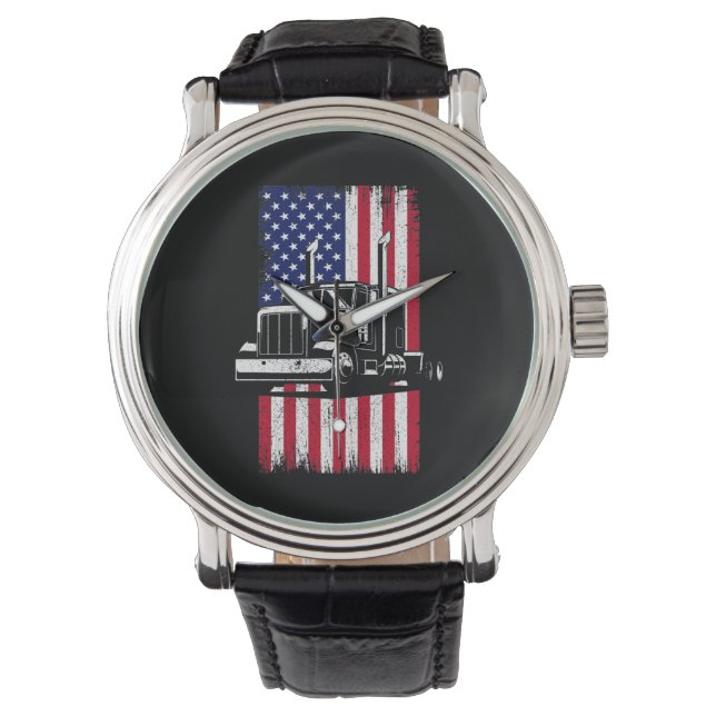 LKW-Fahrer Amerikanischer Flaggenwächter Armbanduhr (Vorderseite)