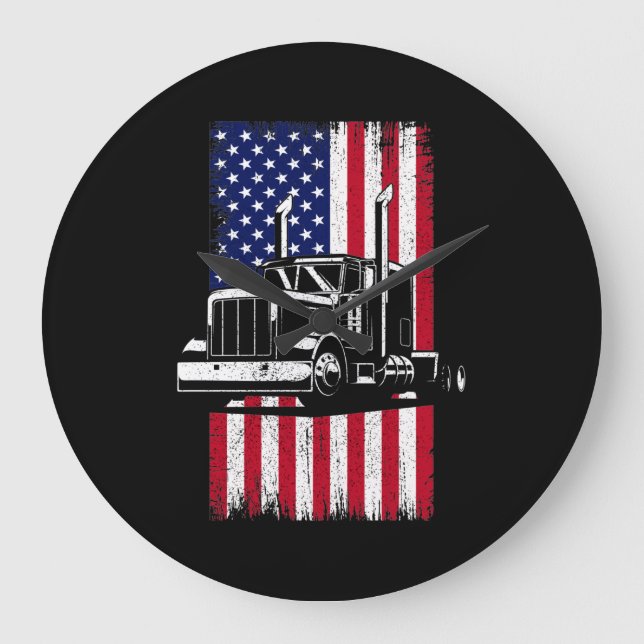 LKW-Fahrer Amerikanischer Flaggenwächter Große Wanduhr (Vorderseite)