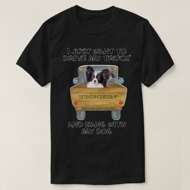 Lkw-Fahrer Dog Papillon T-Shirt (Design vorne)