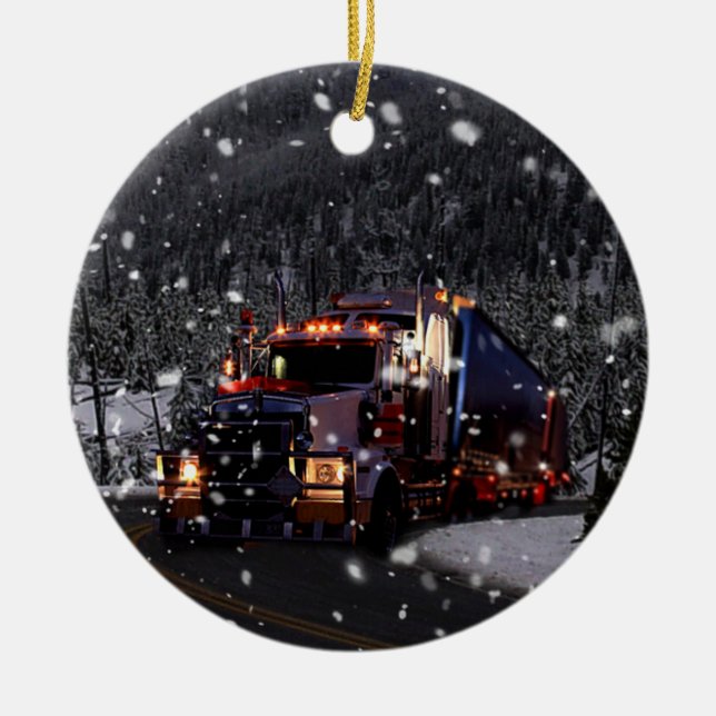LKW-Fahrer-Weihnachten Keramik Ornament (Vorne)