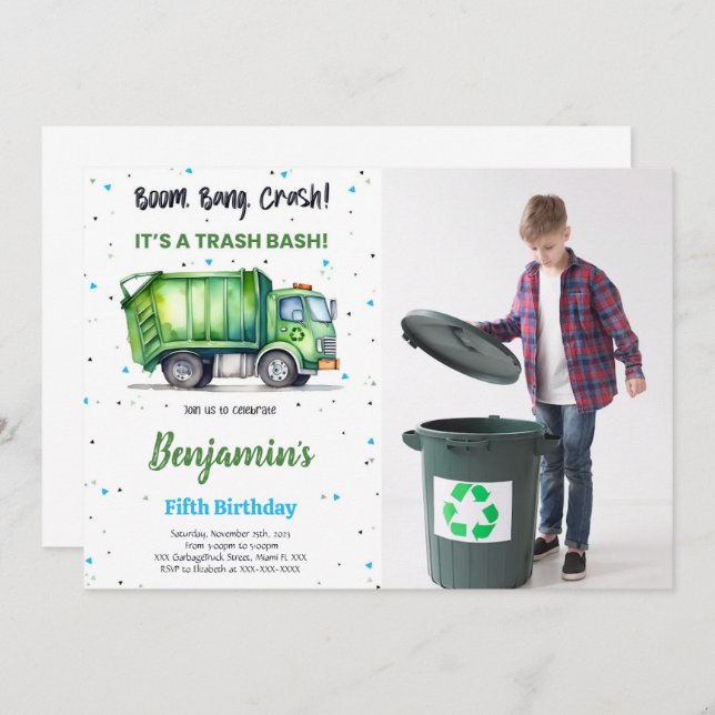 LKW-Foto für Grüne und Schwarze Garbage Einladung (Vorne/Hinten)