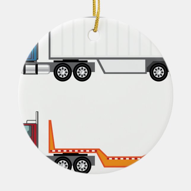 LKW halb und Flachbett Keramik Ornament (Vorne)