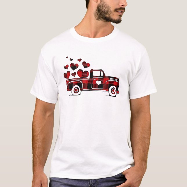 LKW Herz Kariert Valentinstag Herz T-Shirt (Vorderseite)