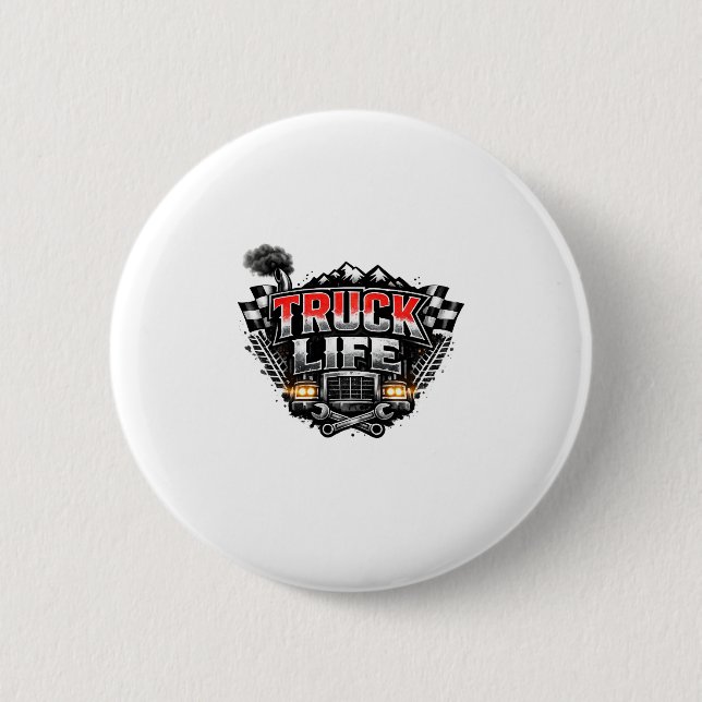 LKW-Leben Grunge abgenutzt Chrome Rot Trucker Mütz Button (Vorderseite)