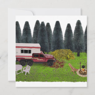 LKW mit Camper im Waldgebiet Camping Einladung