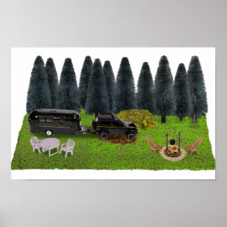 LKW mit Camper im Woods Cleared Camping Spo Poster