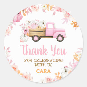 LKW mit rosa Kürbis zum Herbst-Geburtstag Runder Aufkleber