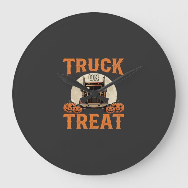 LKW oder Süßigkeiten Halloween Sattelzug Design_1 Große Wanduhr (Vorderseite)