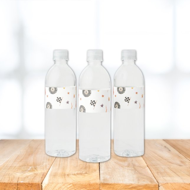 LKW Racing Schachbretts Moderne Wasserfarbe Weiß Wasserflaschenetikett (Von Creator hochgeladen)