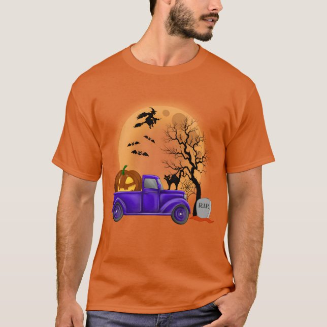 Lkw und Kürbis zu Halloween lustig T-Shirt (Vorderseite)