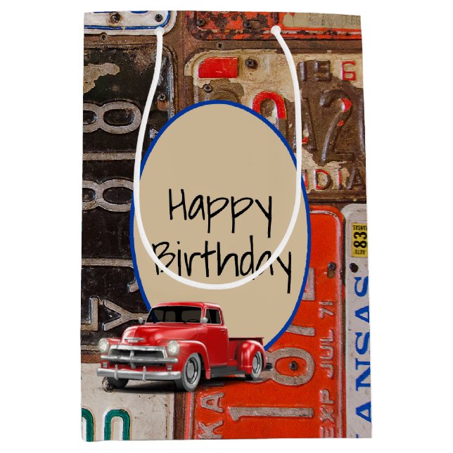 LKW und Teller alter Führerscheine Mittlere Geschenktüte (Vorderseite)