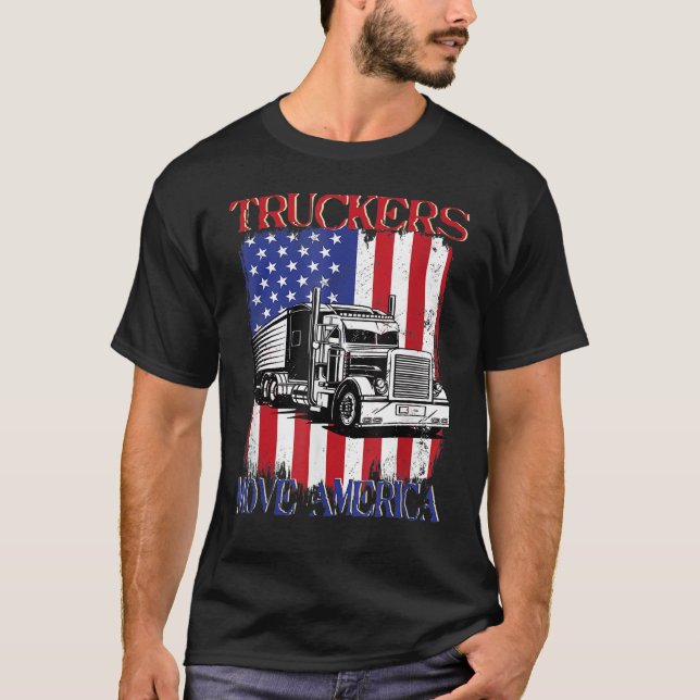 LKWs bewegen Amerika Amerikanischer Lastwagenfahre T-Shirt (Vorderseite)