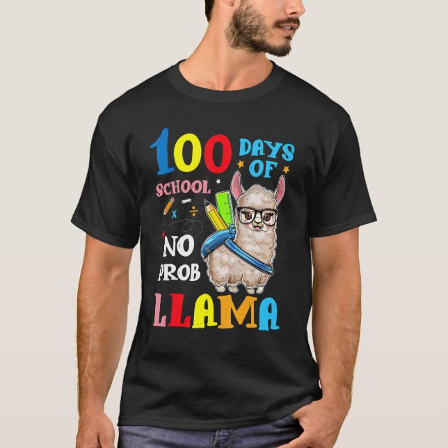 Llama 100 Days Of School No Probllama Teacher Stud T-Shirt (Vorderseite)