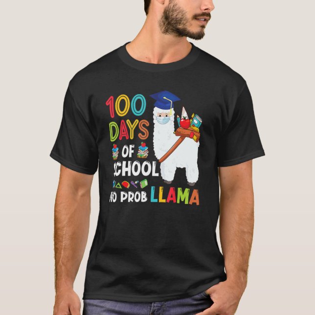 Llama 100 Days Of School No Probllama Teacher Stud T-Shirt (Vorderseite)