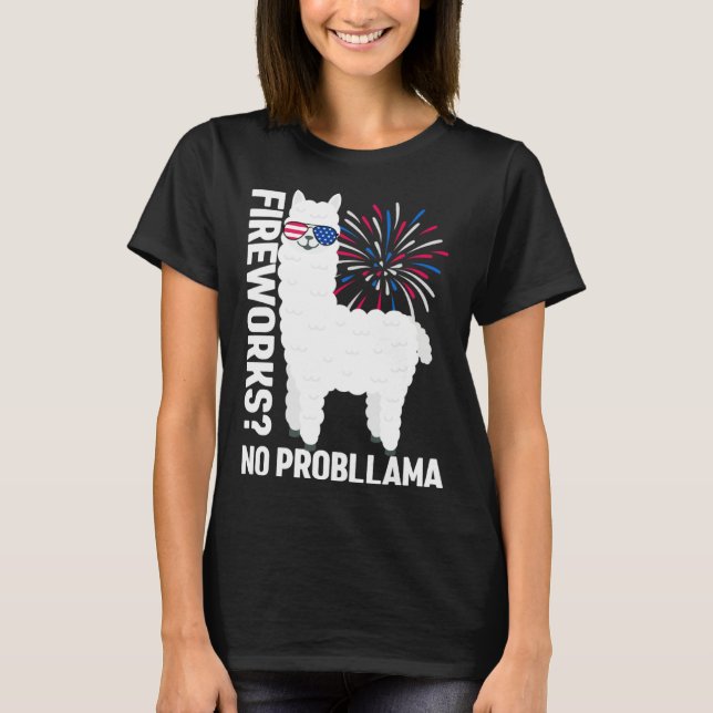 Llama 4th of July Kids Women Fireworks No Probllam T-Shirt (Vorderseite)