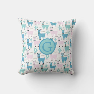Llama Alapaca Animal Monogram Blue Pink Animals Kissen