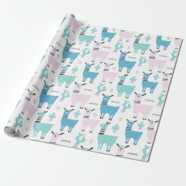 Llama Alapaca Blue Pink Baby Dusche Geburtstag Geschenkpapier