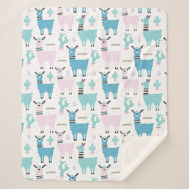 Llama Alapaca Muster Blau Pink Niedliche Tiere Sherpadecke