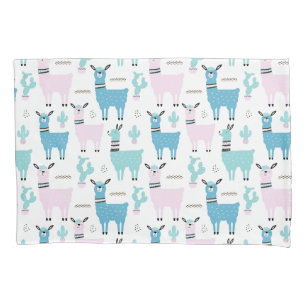 Llama Alapaca Tiermuster Blaue rosa Tiere Kissenbezug