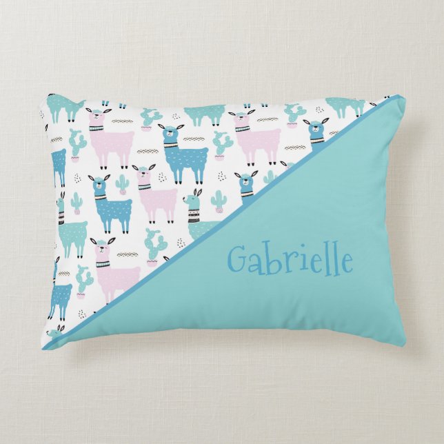 Llama Alapaca Tiermuster Zwei Tone Name Dekokissen (Vorderseite)