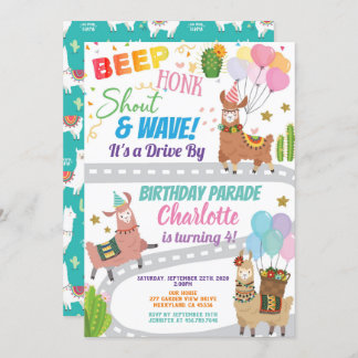 Llama Alpaca Drive Through Birthday Party Parade Einladung