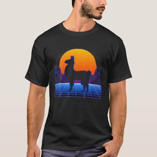 Llama Alpaca Retrowave Synthwave T-Shirt (Vorderseite)