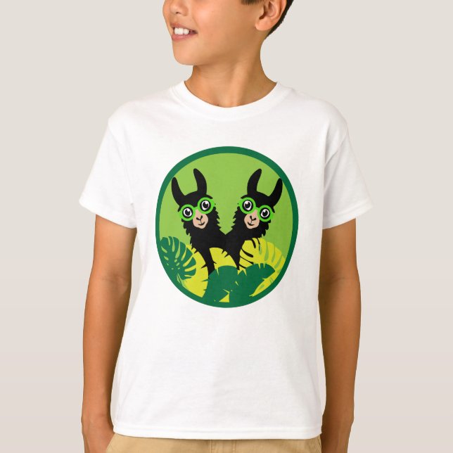 Llama Alpaca Twin Boy Brothers T-Shirt (Vorderseite)