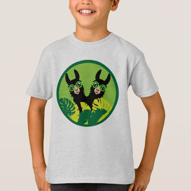 Llama Alpaca Twin Boy Brothers T-Shirt (Vorderseite)