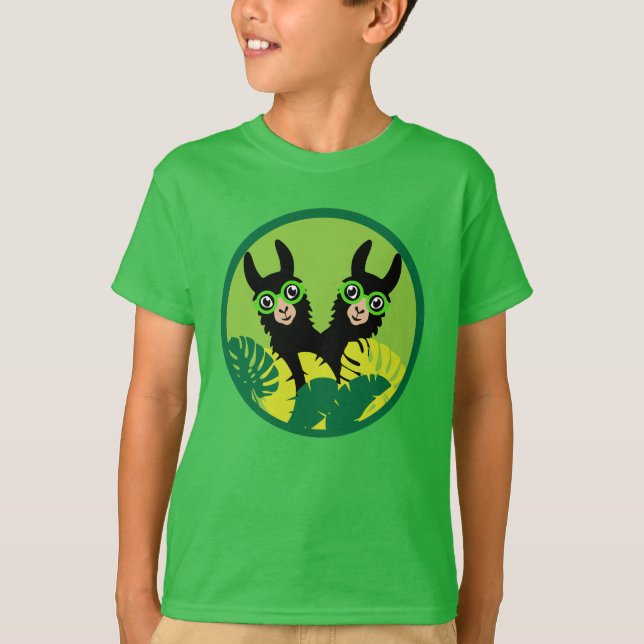 Llama Alpaca Twin Boy Brothers T-Shirt (Vorderseite)