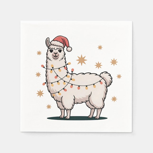 Llama Alpaca With Santa Hat And Christmas Light Serviette (Vorderseite)