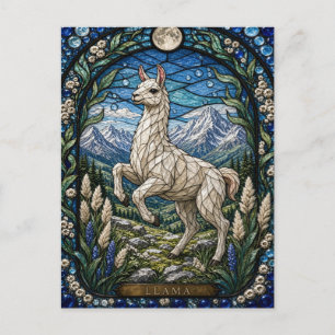 Llama / Alpaka Hochplateau Illumina Buntglas Postkarte