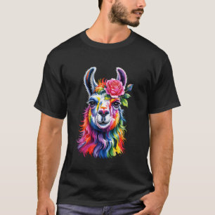 Llama Alpaka Lama Farbige Rose Blume für Frauen G T-Shirt