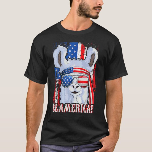 Llama American Flag Girl 4. Juli Llamer T-Shirt (Vorderseite)
