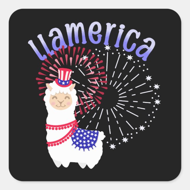 Llama American July 4 Quadratischer Aufkleber (Vorderseite)