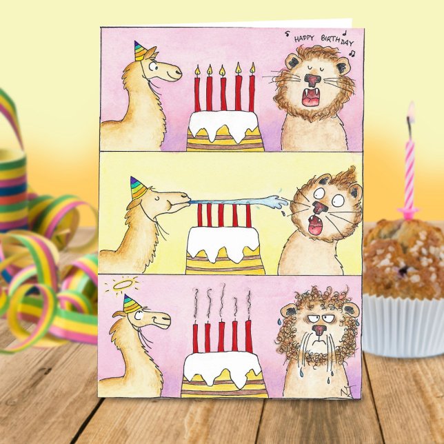LLAMA AND LION Grußkarte von Nicole Janes Karte (Von Creator hochgeladen)