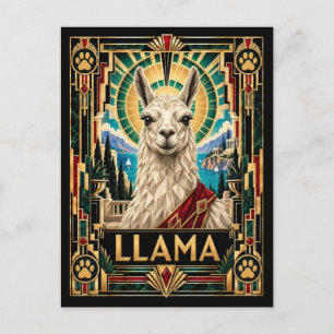 Llama, Art Deco Wildtiere Postkarte