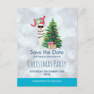 Llama auf Silver Bokeh & Icy Blue Save the Date Postkarte