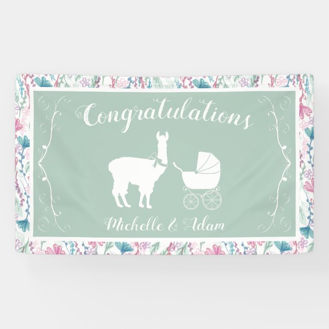 Llama Baby Duwer Niedlich Green Gender Neutral Banner (Horizontal)