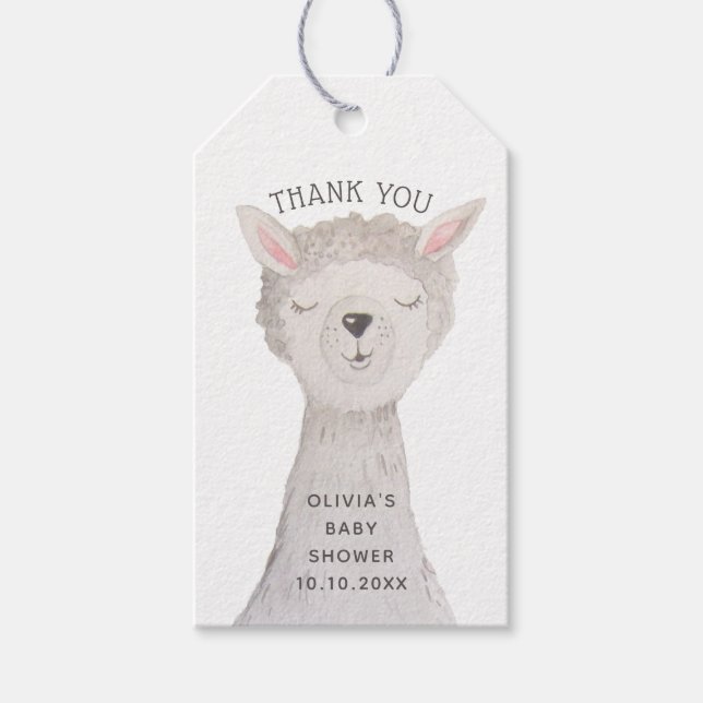 Llama-Baby-Party Danke | Aquarell-Alpaka Geschenkanhänger (Vorderseite)