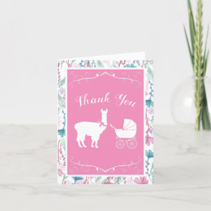 Llama-Baby-Party Süße Rosa Mädchen Dankeskarte