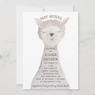 Llama-Baby-Party Süße Wasserfarbe-Alpaka-Tiere Einladung