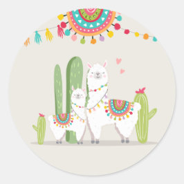 Llama Baby Shower Alpaca Fiesta Mexican Cactus Runder Aufkleber