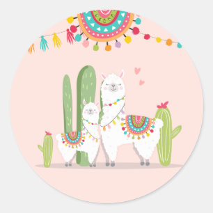 Llama Baby Shower Alpaca Fiesta Mexican Cactus Runder Aufkleber