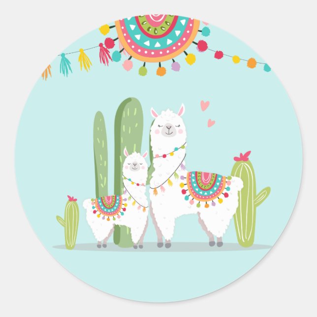 Llama Baby Shower Alpaca Fiesta Mexican Cactus Runder Aufkleber (Vorderseite)
