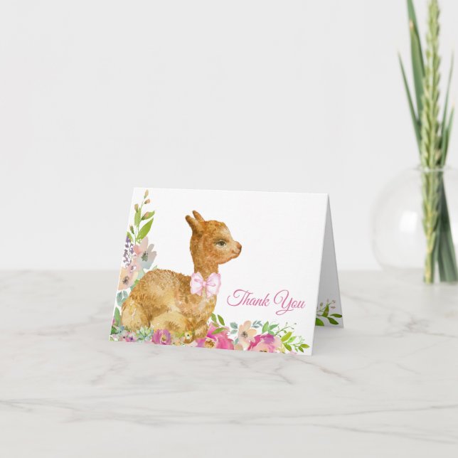 Llama Baby Shower Dankeskarte (Vorderseite)