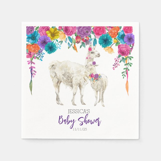 Llama Baby Shower Fiesta Floral Serviette (Vorderseite)