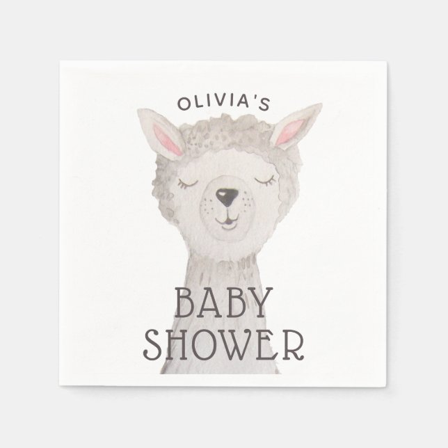 Llama Baby Shower | Neutral Cute Watercolor Alpaca Serviette (Vorderseite)